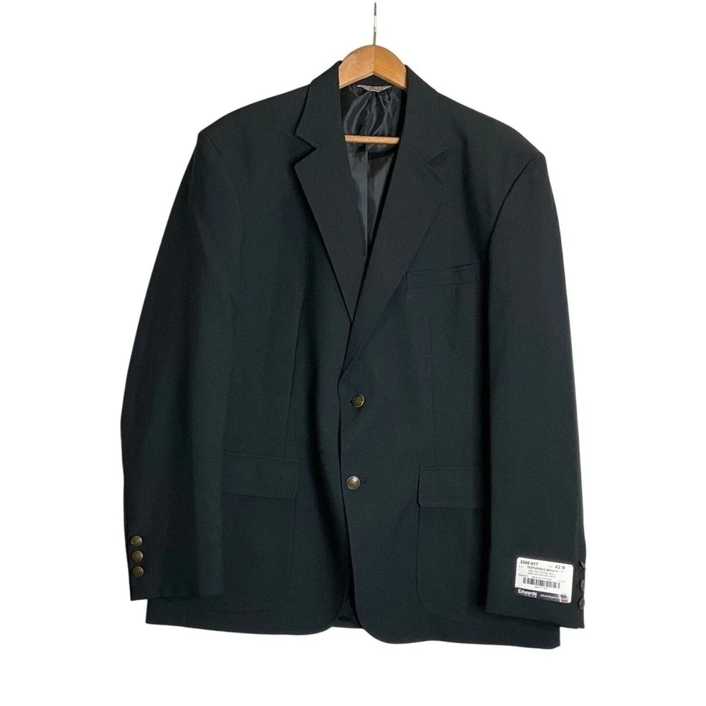 Edwards‎ 2-Button Blazer Suit Jacket Sport Coat Textured Woven Blue Navy 42R